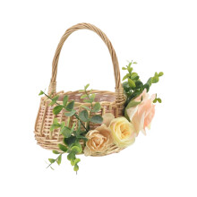 Coș de picnic și aranjament floral, coș împletit manual din salcie cu pânză de mătase pentru evenimente în aer liber și decorațiuni