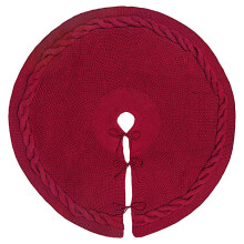 Fustă roșie tricotată pentru brad de Crăciun, pentru brazi de 1,2 m până la 1,8 m, decor rustic și festiv cu trei legături pentru o fixare