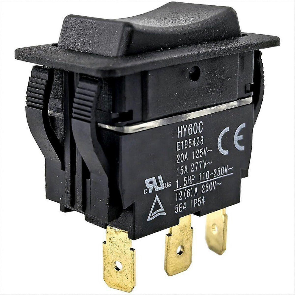 Hy60c 3-Pin Rocker Switch (On)-Off-(On) 20A/125V- 15A/277V Heavy-Duty Switch For Motors, Tools & In 6935161384635