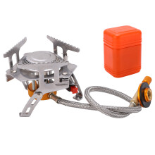 Réchaud à gaz portable pour la randonnée avec adaptateur pour cartouche de gaz. Haute puissance, conception coupe-vent, pliable et portable pour