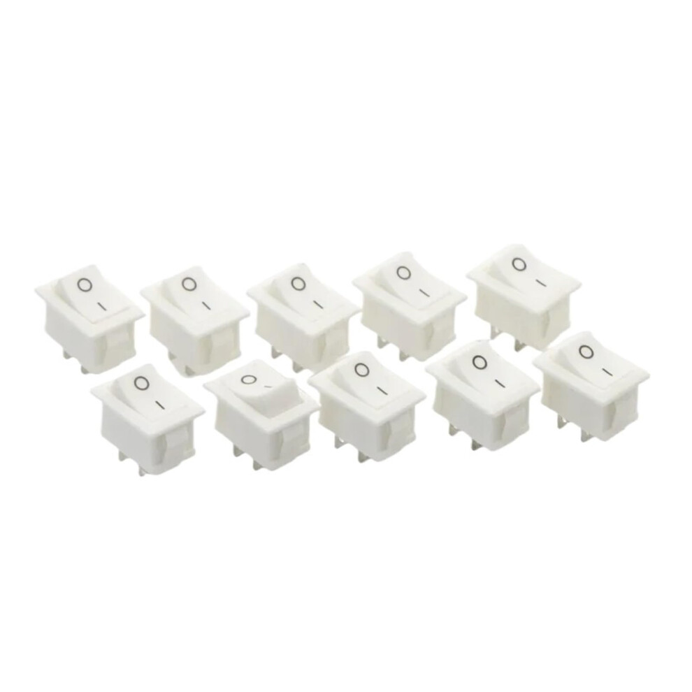 10Pcs Spst On Off Boat Rocker Switch 6A 250V White 15X21mm For Electronics 9323874623603