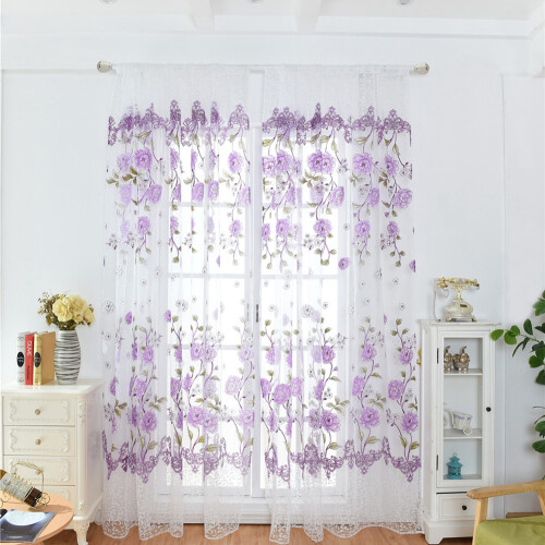 Διαφανείς κουρτίνες Voile με μπλε floral εκτύπωση με εύκολη εγκατάσταση και αντοχή σε 2