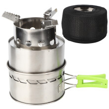 Réchaud de camping compact en acier inoxydable, coupe-vent, léger et portable, à bois, idéal pour la randonnée en pleine nature.