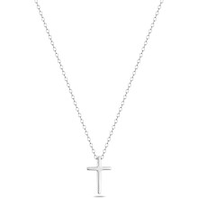 Collier pendentif croix argenté poli pour homme et femme - Bijou simple, chaîne de 56 cm