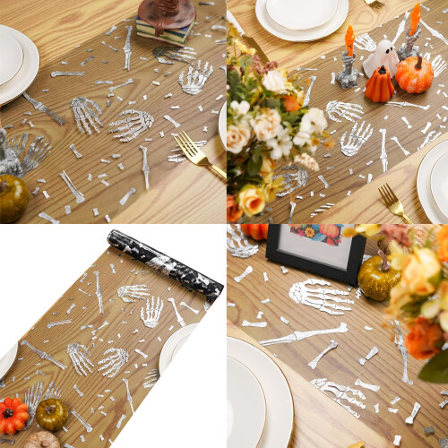 Écharpe de Table à manger à motif squelettique, décorations-Noir 1