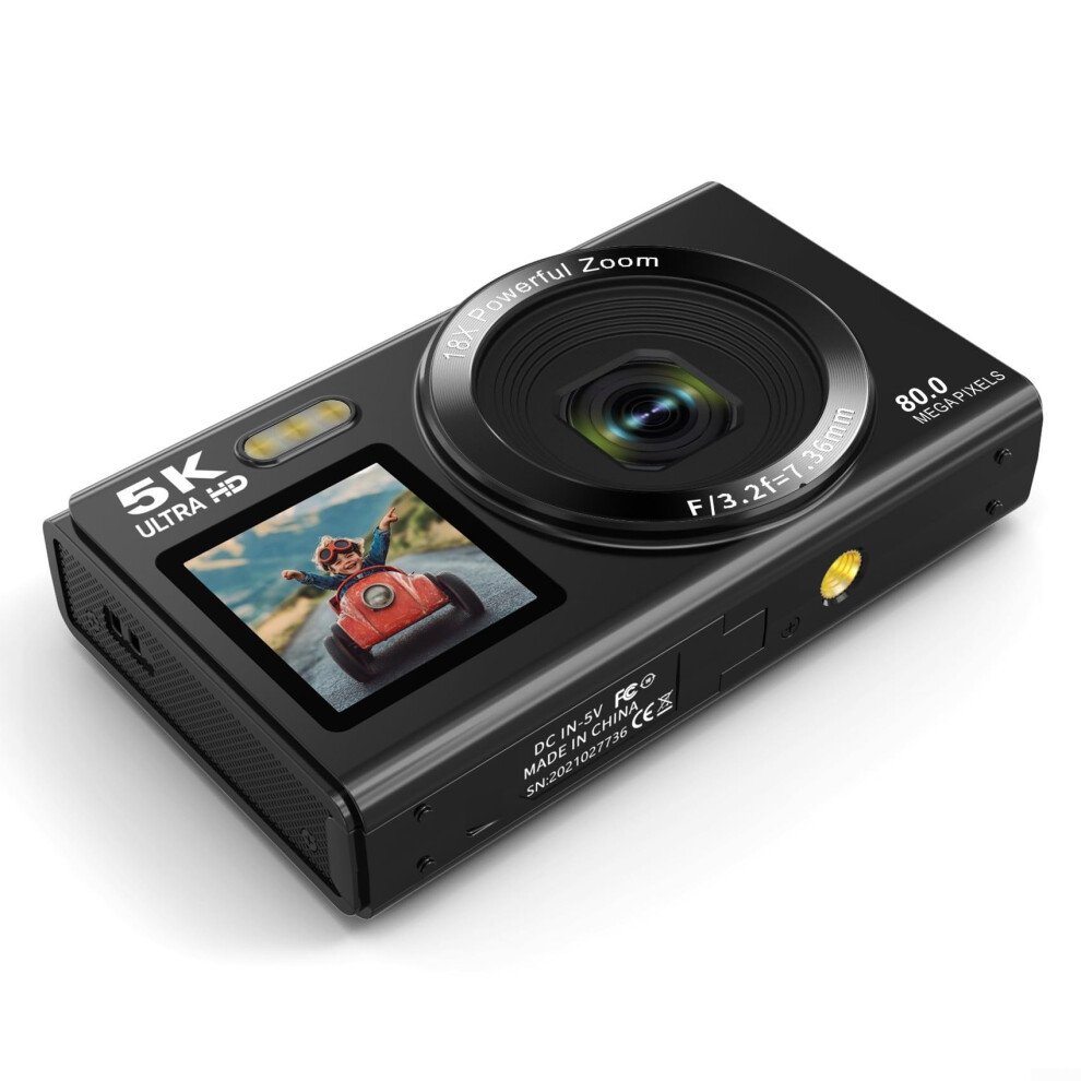 Dual Screen 5K Digital Camera With 18X Zoom 80Mp For Photography And Vlogging Black 9119770397263