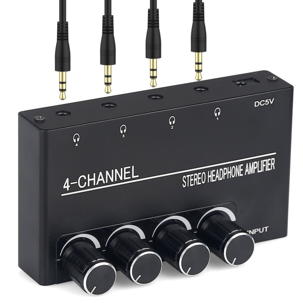 4 Channel Headphone Amplifier Stereo Audio Amp, Headphone Splitter With 4 3.5Mm Headphone Output And 7057162520122