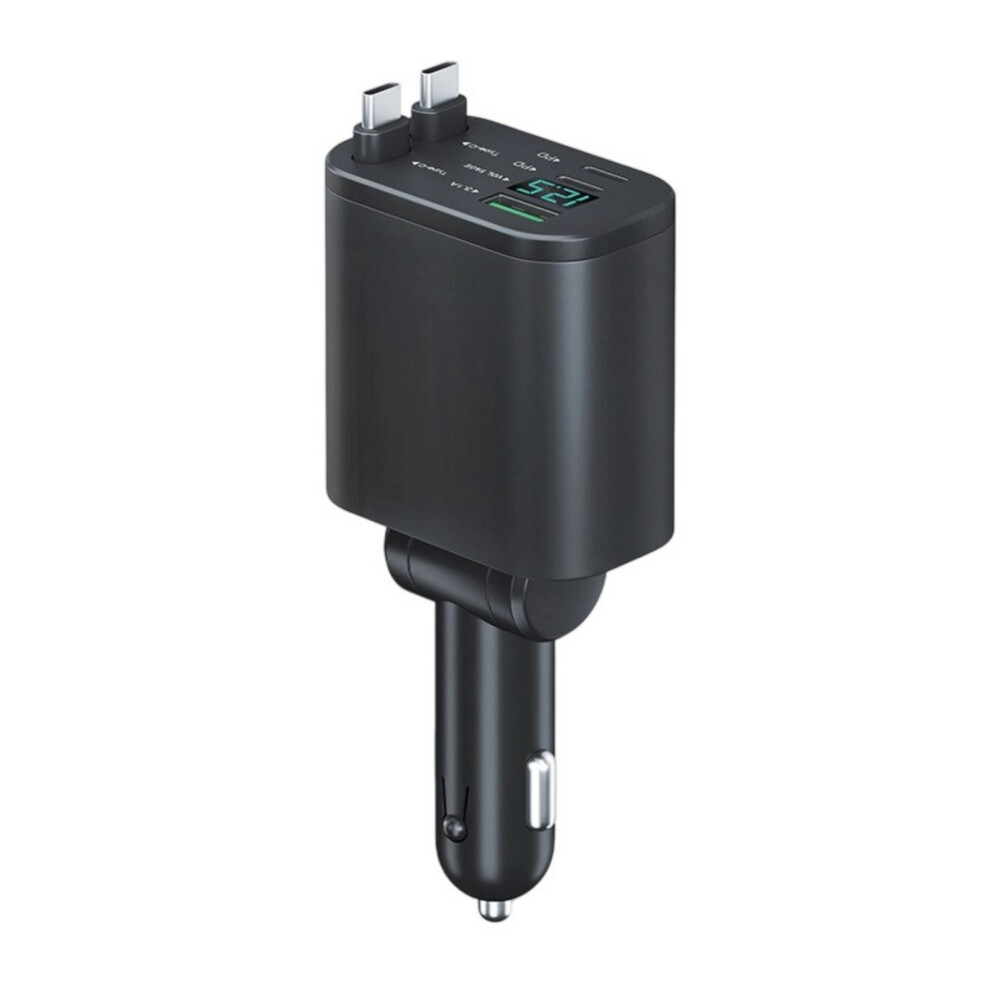 Double Port Type C Car Charger 90W Output Retractable Cord 7709000220700