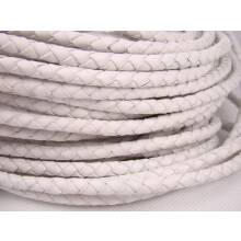 Leather Cord Round Braided 5mm White for Jewelry Making, Crafts, DIY – 3 Metres