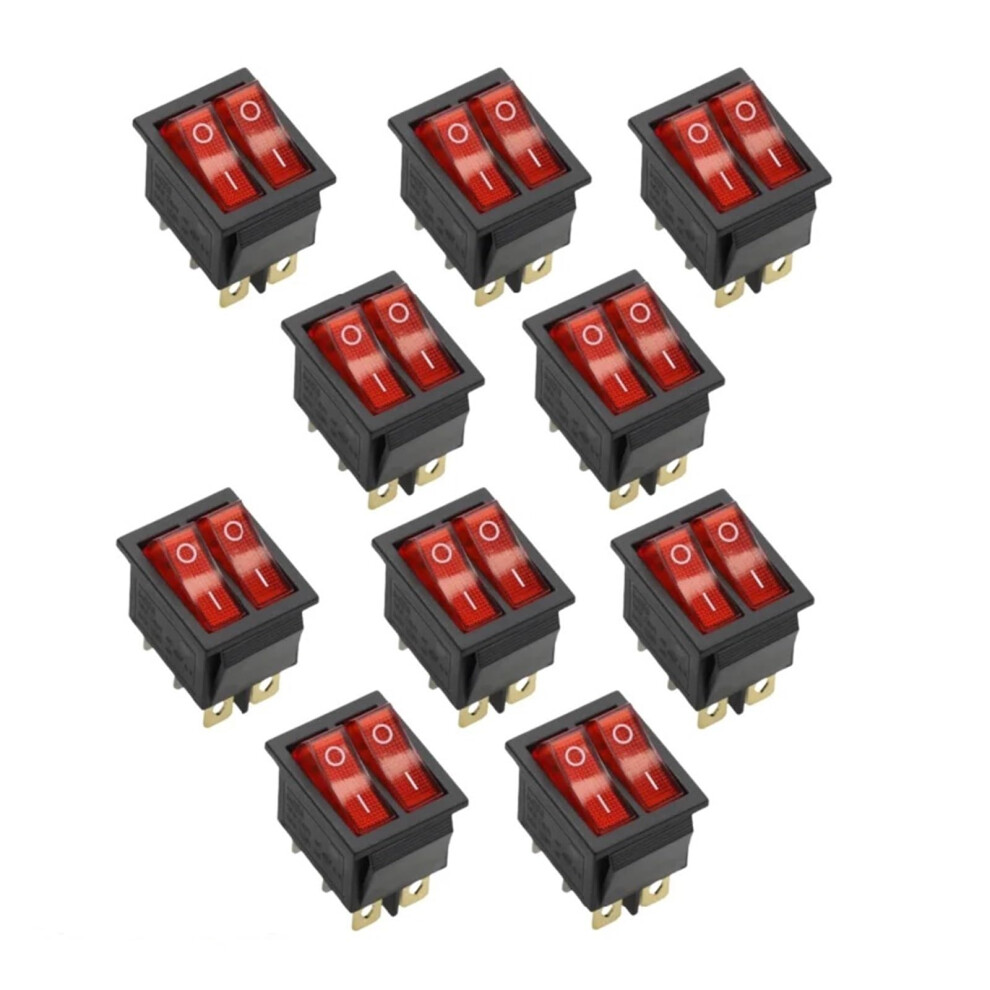 10Pcs Kcd8 Red Boat Power Rocker Switch 31X25mm Double Light Indicator 16A 250V 20A 125V 9001264580230
