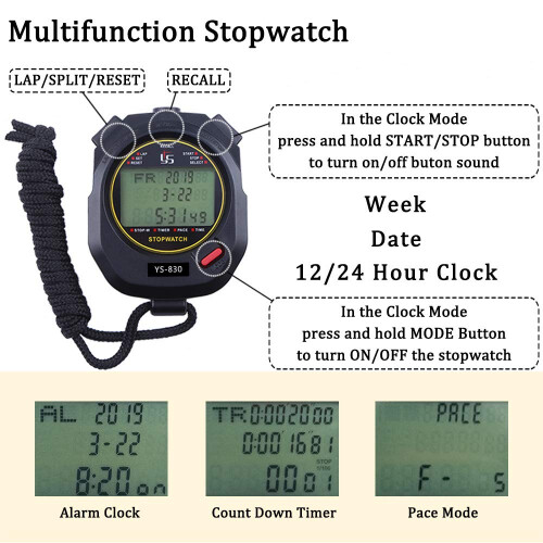 Your Ultimate Timing Solution, 30 Lap Split Stopwatch, Digital Stopwatch With Large Display, Water Resistant Design For Uninterrupted Performance. D00 2