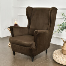 Wingback Chair Slipcover, Velvet Plush for Fitting Armchair with Armrests, Machine Washable Easy Care Fabric, for a Sophisticated Interior (Wing Chair