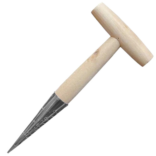 Bulb Planter with Wooden Handle, Cone Shaped Garden Tool with RustResistant Chrome Tip