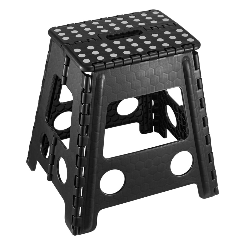 15 Inch Black Plastic Folding Step Stool With Handle, Durable Nonslip Spacesaving Footstool For Adults And Kids 9001264580438