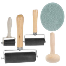 Rubber Roller Printmaking Tools with Wooden Handles for Ink Rolling, Stamping and Block Printing