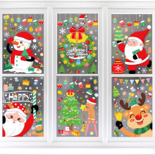 Décorations de Noël double face en forme de flocons de neige, autocollantes pour fenêtre, ambiance festive, en PVC écologique, réutilisables et
