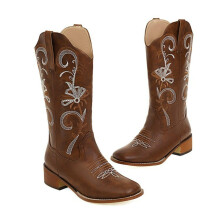 Women's PU Leather Motorcycle Boots with Embroidered Knight Design, Retro Warm Winter Footwear, Brown, UK 11.5