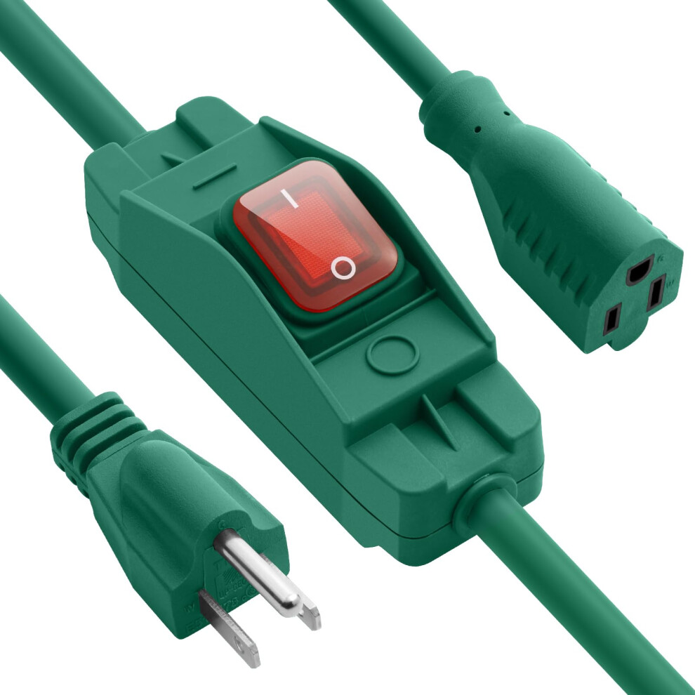 Outdoor Waterproof Extension Cord With On/Off Switch, Heavy Duty 3 Pin Sjtw Cable For Garden And Power Tools 125V/250V Green 9323874627656