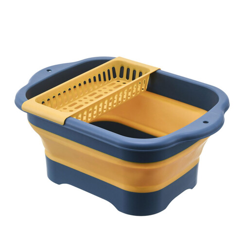 Portable Sink with Large Capacity Foldable Vegetable Basket and Drainage for Kitchen, Blue