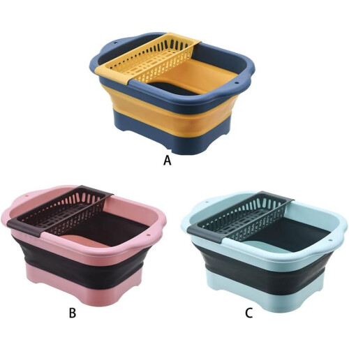 Portable Sink with Large Capacity Foldable Vegetable Basket and Drainage for Kitchen, Blue 2