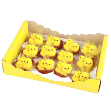 Påskefestpynt, mini påskekyllinger, 12 stk. gul plysstof babykyllingepynt til påskekurvfyld, søde vinger med smuk næse og