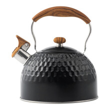 2.5L Stainless Steel Whistling Kettle with Wood Handle, Retro Stovetop Tea Pot for Gas and Induction
