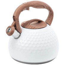 Whistling Tea Kettle Stainless Steel with Wooden Handle for Stovetop and Induction, White Diamond Design