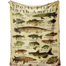 Fishing Blanket with Fish Species Facts for Men, Bass Fishing Gift for Dad Grandpa Boys 130x150cm