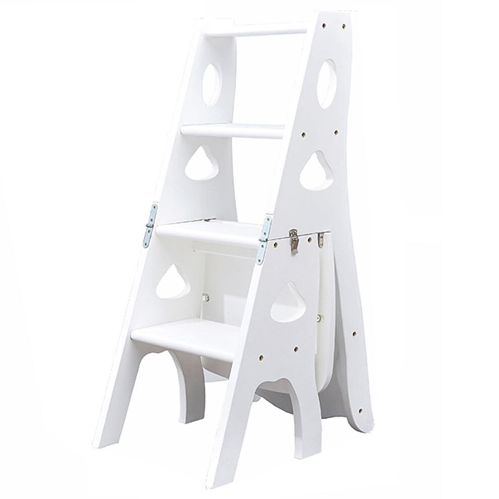 Wooden Folding Ladder Chair With Step Stool And Storage Shelf For Home Library Display White 9001264582197