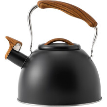 Black Stainless Steel Whistling Tea Kettle 2.7 Quart Stovetop with Wood Pattern Cool Handle