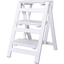 Wooden Folding Step Stool Ladder with 3 Tiers for Kitchen Office Indoor Plant Stand White