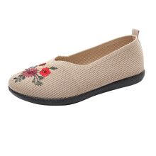 Women's Boat Shoes Slip On Loafers Breathable Knitted Flat Summer Walking Orthopaedic Beige 6 UK