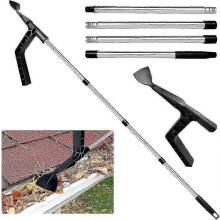 Gutter Cleaning Tool Roof Gutter Cleaner With 70.8in Telescopic Extendable Pole, Detachable Cleaning Scraper Tool Roofing Guard Cleaner Tool