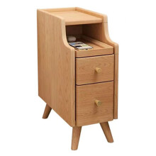 Wooden Nightstand with PullOut Shelf and 2 Drawers, Narrow Bedside Table for Bedroom or Living Room, 2 Pack, 20cm Wood Color