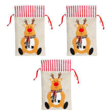 Lona de alta calidad, elementos navideños clásicos con bolsas de arpillera ecológicas para regalos personalizados reutilizables, paquete de 3