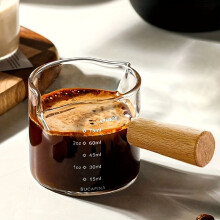 Clear Glass Measuring Cup - 1pc, 2.6oz, Wooden Handle, Precision Scale for Espresso, Milk, Coffee Brewing | Durable,