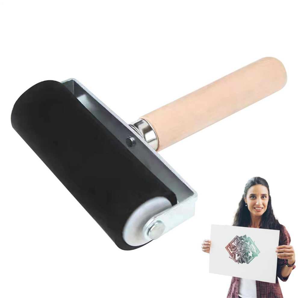 Paint Roller With Ergonomic Wooden Handle, Rubber Brayer For Printing, Stamping And Paper Crafts 9339159847350