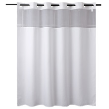 Rideau de douche sans anneaux, en tissu style lin avec doublure à pression, imperméable et lavable pour salle de bain, fenêtre supérieure en