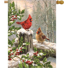 Winter Cardinal Trio, Outdoor Yard Flag Vibrant Image, Double Sided Readability, Weatherproof And Non-Fray Durability, Home Décor For Courtyards