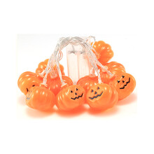 Halloweenske dekorácie, tekvicové reťazové svetielka na batérie, odolné plastové prívesky s vodeodolným dizajnom, flexibilný postriebrený