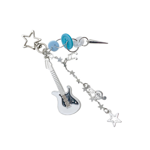 Guitar Star Button Keychain Cute Decorations Keyring Ornament