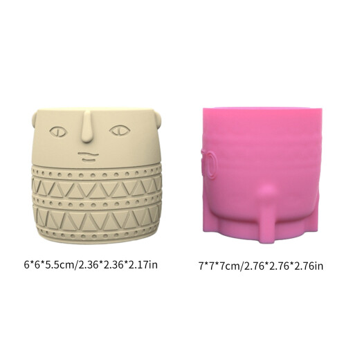 Abstract Face Flowerpot Silicone Molds Plaster Concrete Storage 2