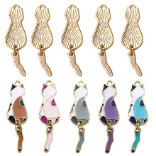 10Pcs Cartoon Colored Cat Kitten Pendant for Necklace Bracelet