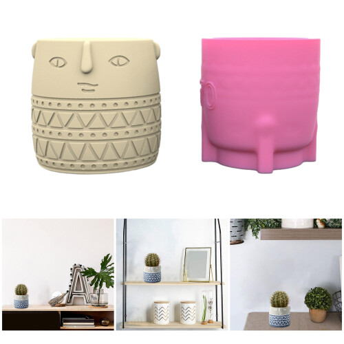Abstract Face Flowerpot Silicone Molds Plaster Concrete Storage 1