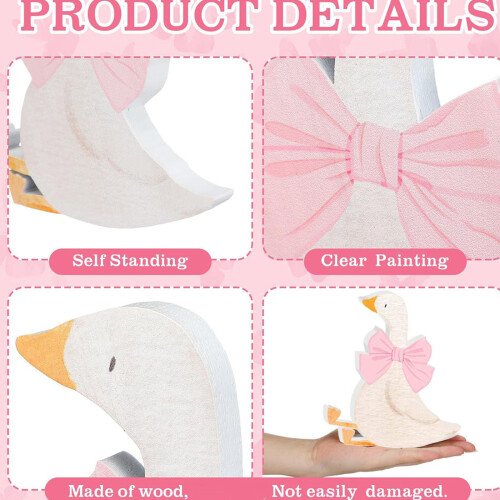 3Pcs Wood Bowknot Geese Easter Decorations for Christmas-Pink 1