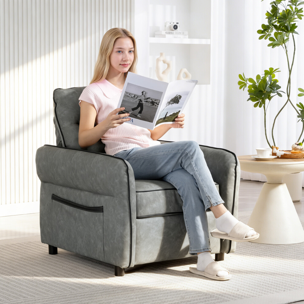 Homcom (One Size) Armchair, Faux Leather Accent Chair With Thicken Cushion, Grey