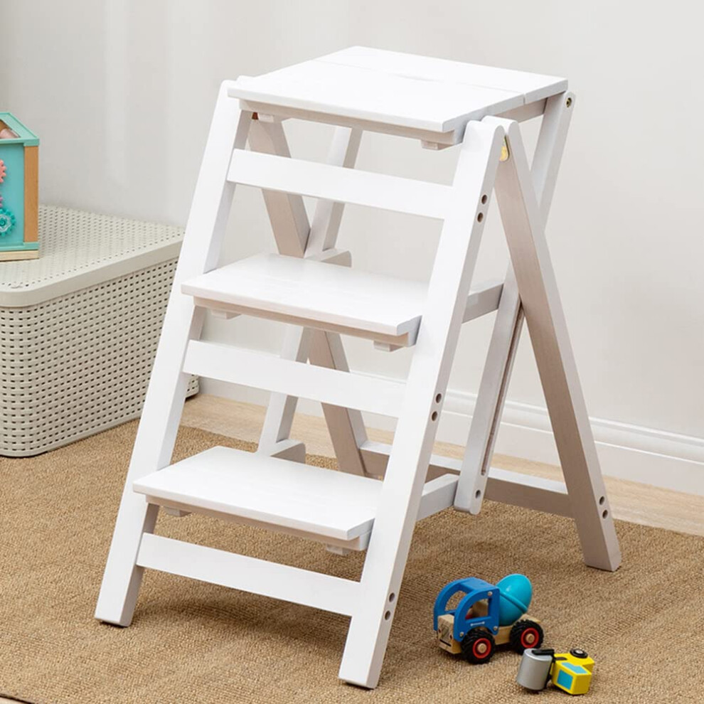 Wooden 3Step Folding Ladder Stool For Adults With Nonslip Wide Steps And 150Kg Load Capacity 9323874633381