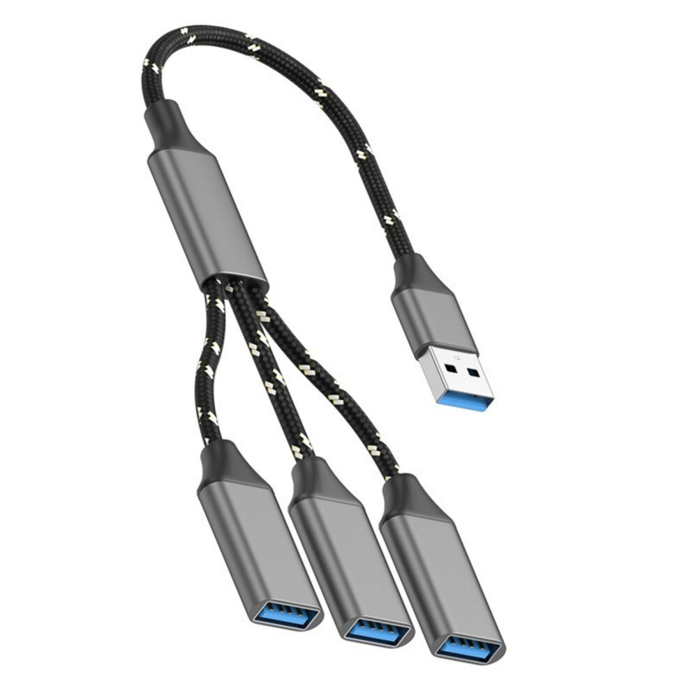 Usb To 3 Port Usb 2.0 Hub Otg Adapters Braided-Usb Braid Grey 7709000226436