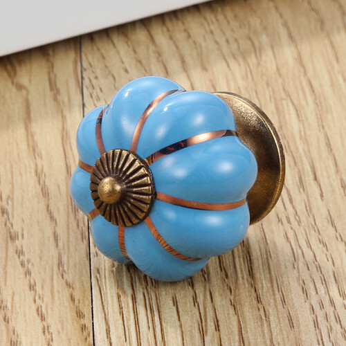 Vintage Drawer Handles, 8pcs Pumpkin Shaped Cabinet Pulls, Ceramic Knobs for Closet with Single Hole for DIY Installation 2