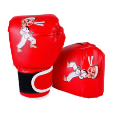 Kids Boxing Gloves PU Leather with Adjustable Strap for Training Sparring Boys Girls Red 6.69x9.84 Inch